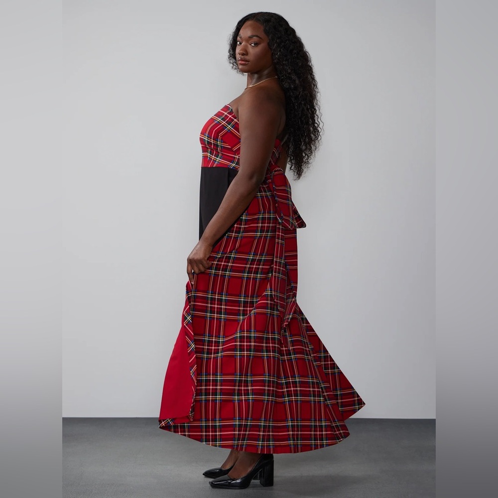 New York & Company Tartan Bow Jumpsuit